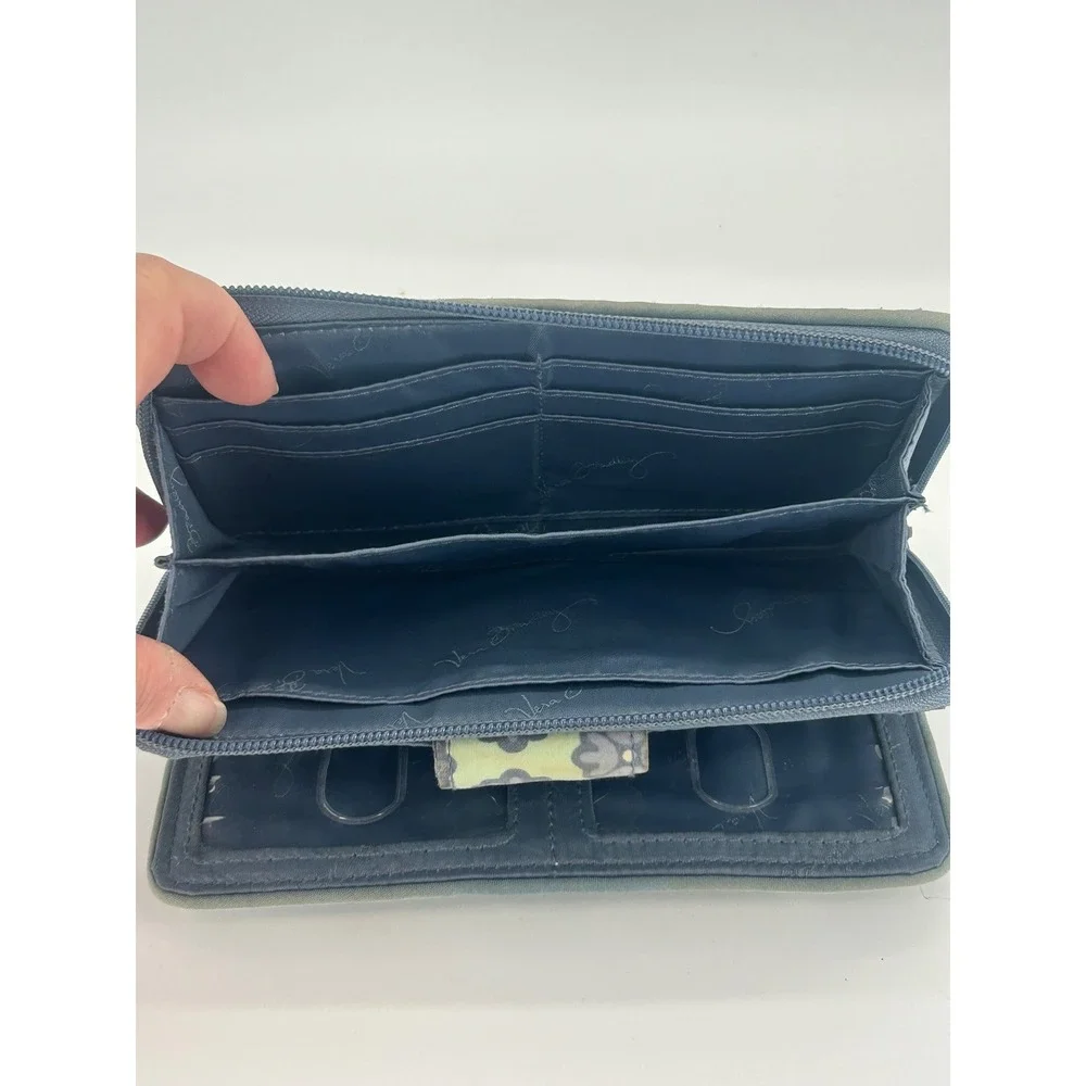 Vera Bradley Turn Lock Zip Around Wallet Green Gray Floral Cotton